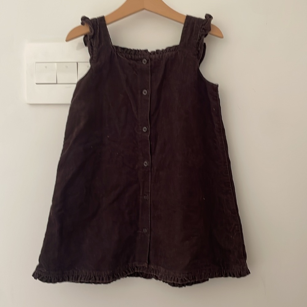 Janie and Jack Girls Brown Corduroy Dress | Ruffle Trim Embroidered Sleeveless - Picture 6 of 13